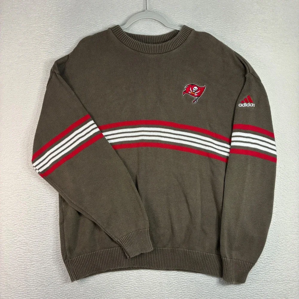 Vintage Adidas Tampa Bay Buccaneers Sweater Men XL Brown Crewneck Cotton 90s USA